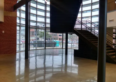 A spiral staircase in a building.