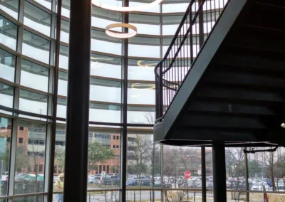 A circular staircase in a building.